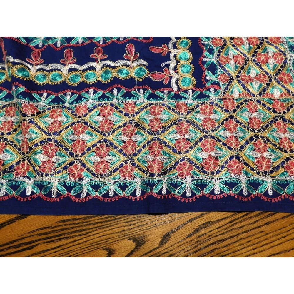 Aghabani Tablecloth & 12 Napkins Set Multicolor Embroidered on Blue 96x56 Inches - Picture 11 of 14